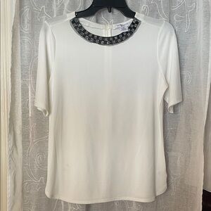 Liz Claiborne White Blouse with Black Embellished Neckline